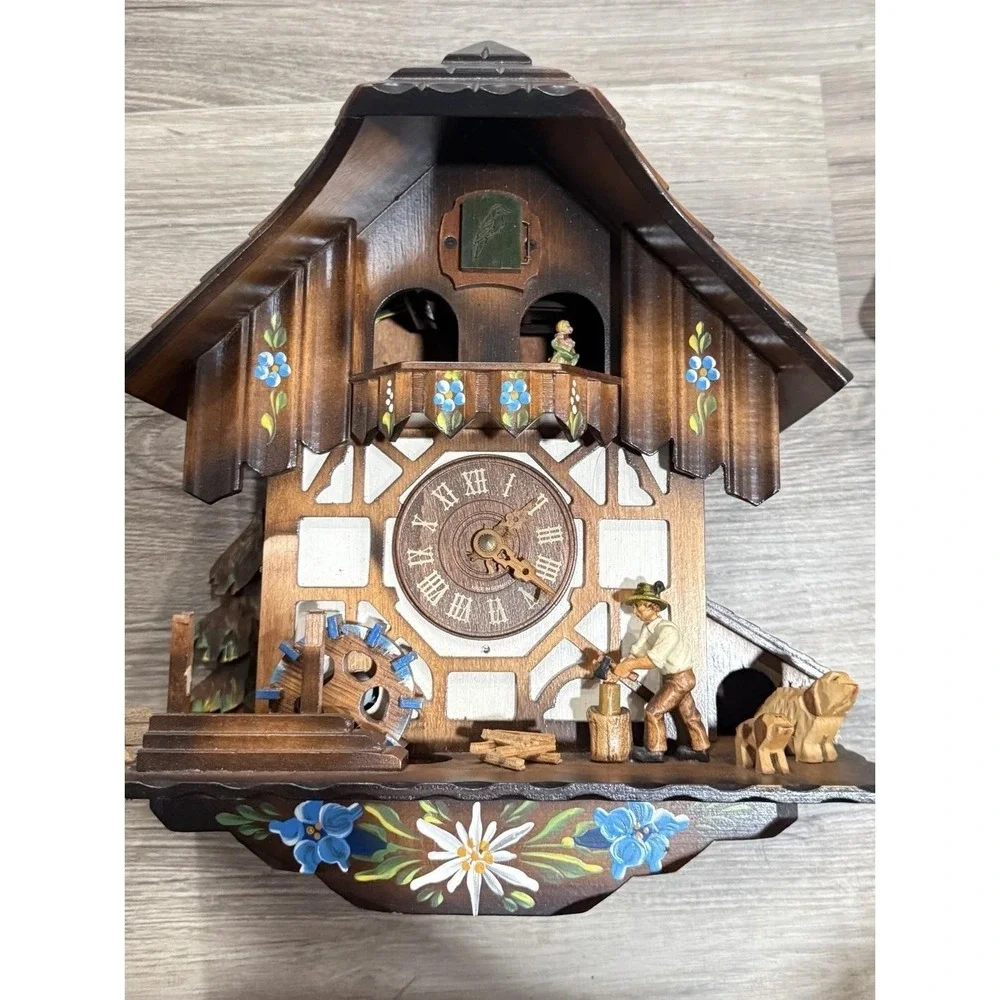 Vintage Chalet cuckoo cloc Bird And Music Dancers Work But Read Description